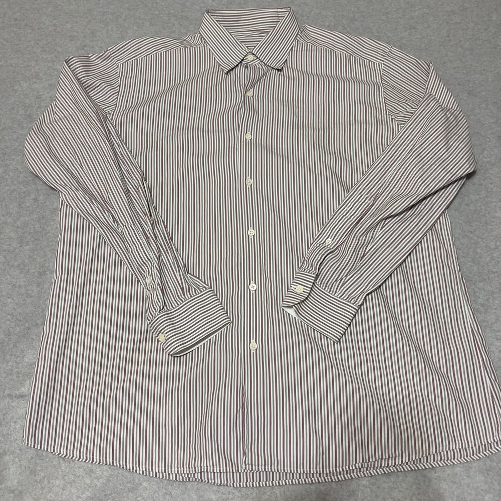 Ermenegildo Zegna Shirt Mens 3XL Red Stripe Oversized Luxury Cloth Button Down